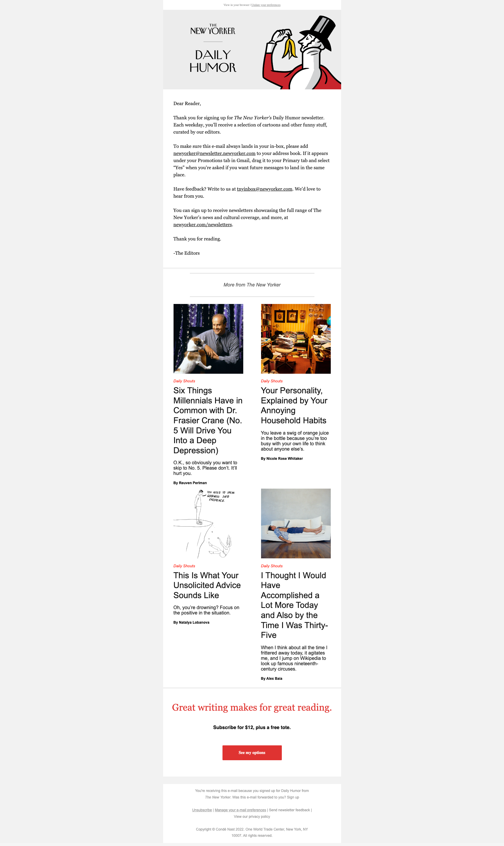 The New Yorker Newsletter Email
